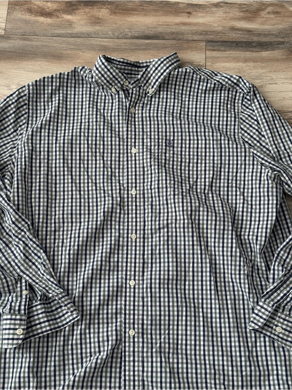 Chaps Men’s button shirt Green Navy White Plaid 2XLT Stretch Easy Care